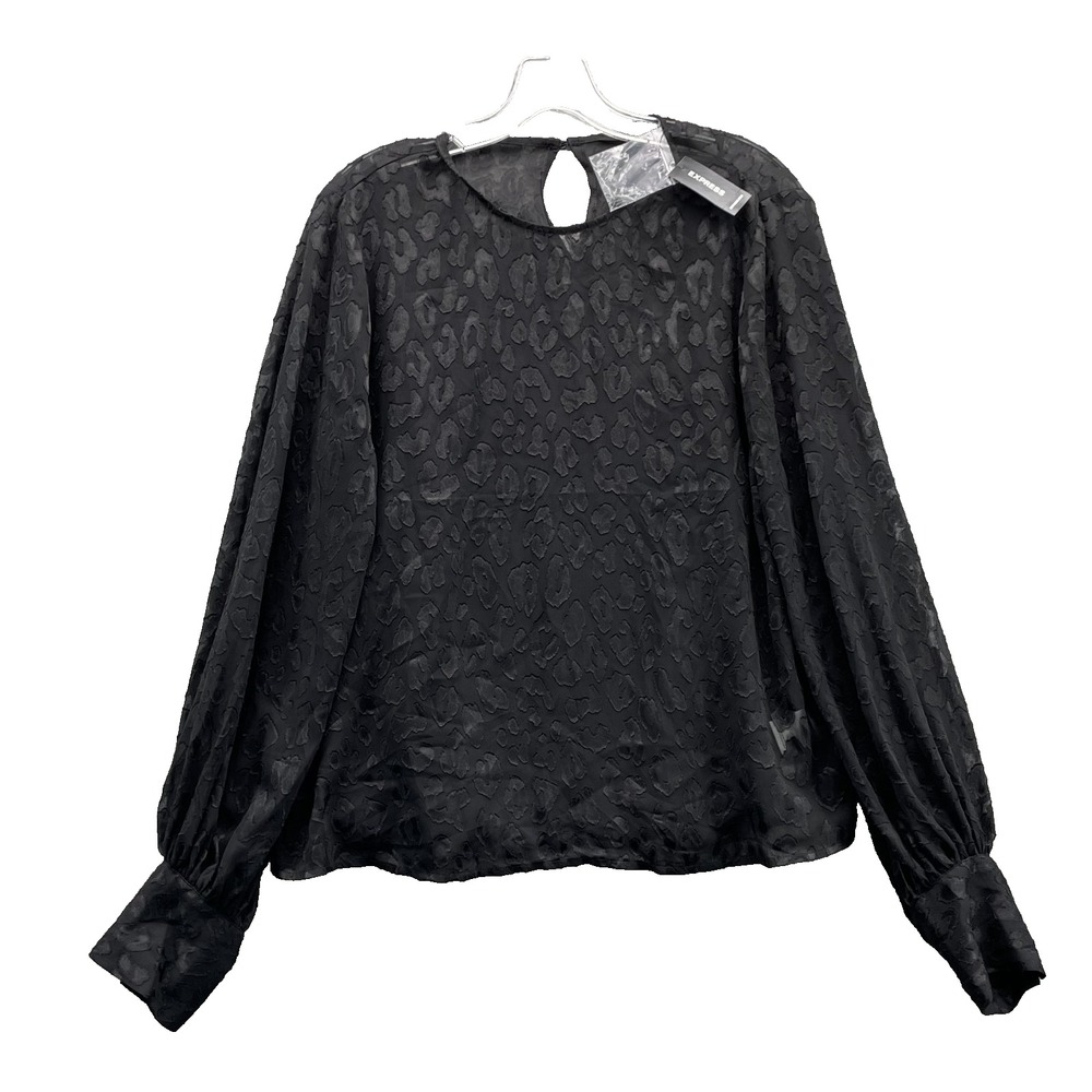 Express Chiffon Blouse Womens Medium Black Leopard Print Boho Goth Corpcore Y2k